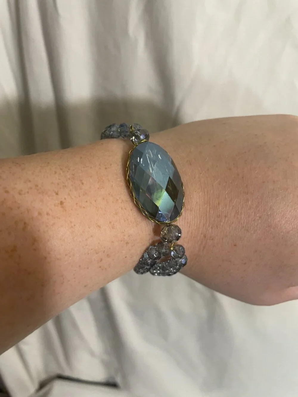 Smoky Gray Faceted Crystal Beaded Double Strand Statement Bracelet 3”